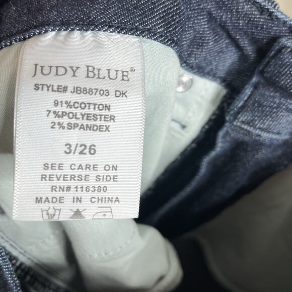 Judy Blue Skinny Fit Jeans Womens Size 3/26 High Rise Dark Wash Blue Frayed Hem - Picture 6 of 6